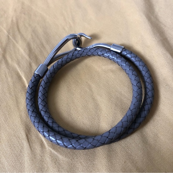 Hermes Unisex Double Wrap Bracelet Grey Gray Braided Jumbo Hook Silver - Picture 5 of 6